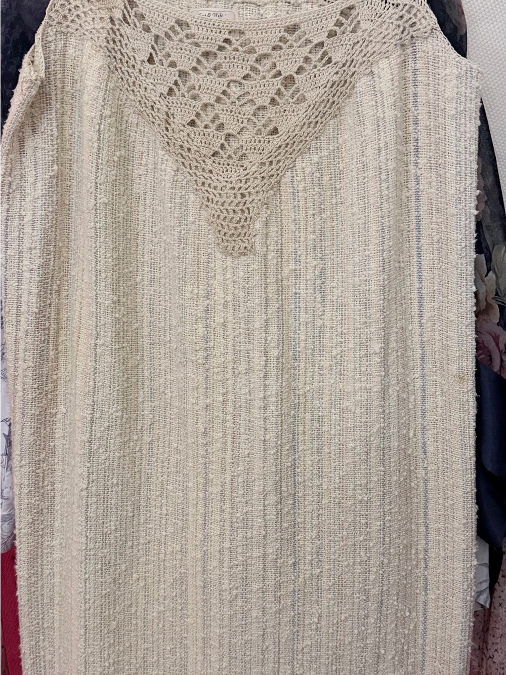 East And Weft Cream V-Neck Crochet Yoke Knit Dress